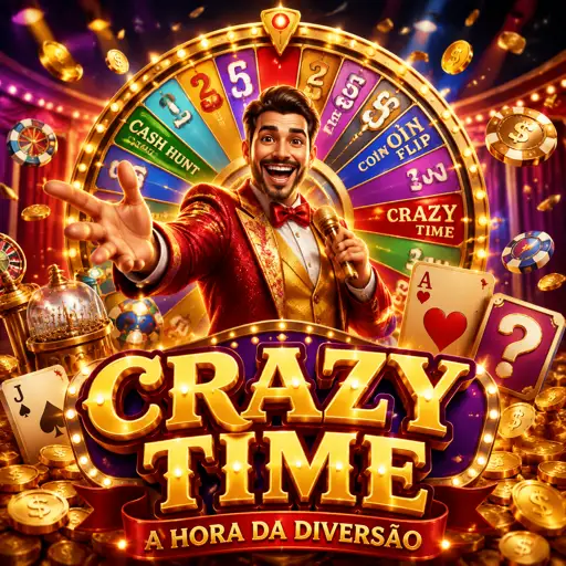 Roda de prêmios do Crazy Time com segmentos coloridos girando no estúdio ao vivo