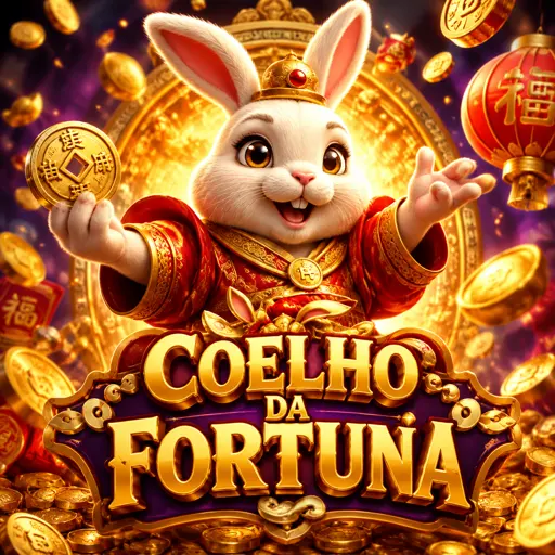 Card do Fortune Rabbit com o coelho da fortuna e moedas de ouro