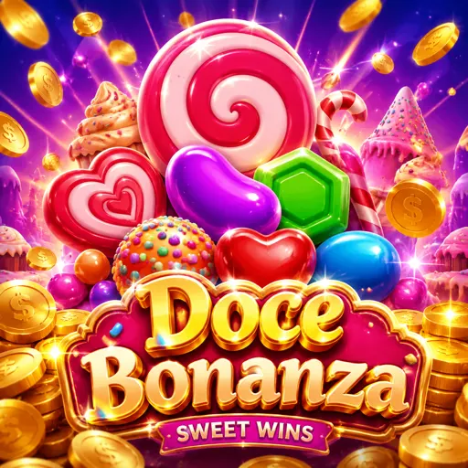 Card do Sweet Bonanza com doces, frutas coloridas e explosões de multiplicadores